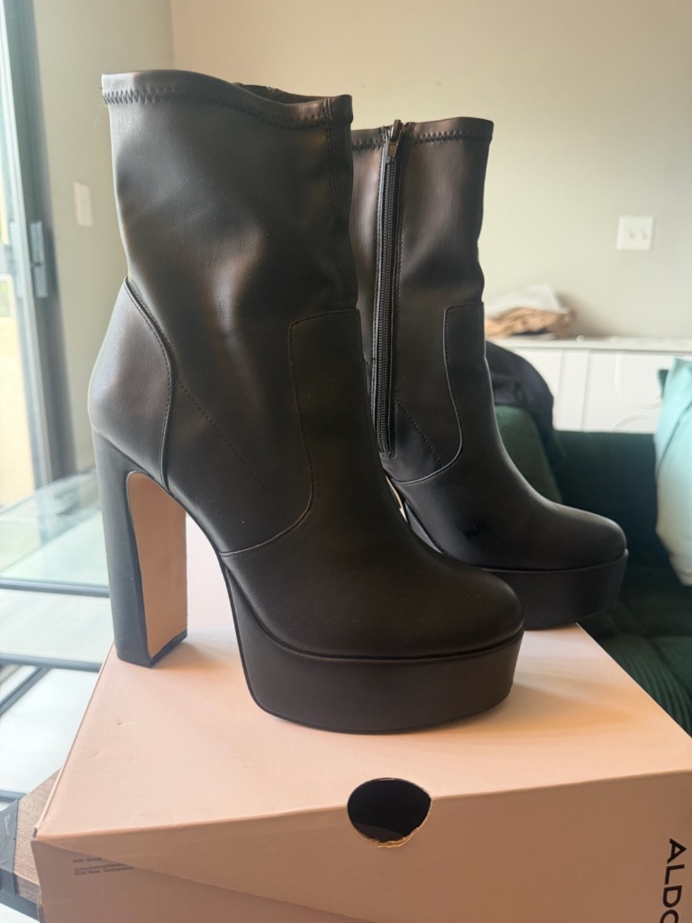 Aldo Black Platform Block-Heel Ankle Boots